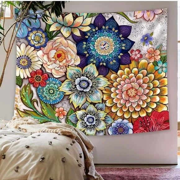 Colorful Floral Botanical Wildflower Nature Tapestry Wall Art for Bed/LivingRoom - Picture 5 of 6